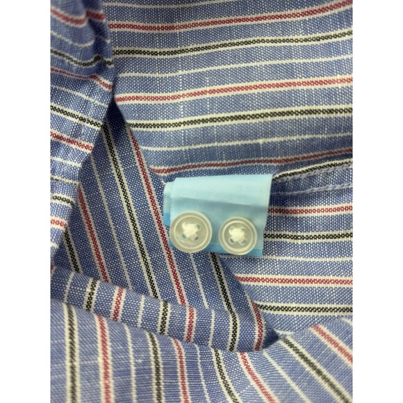 J. McLaughlin Shirt Mens XL XLARGE Blue‎ Striped Linen Cotton Blend Button Down - Picture 7 of 16